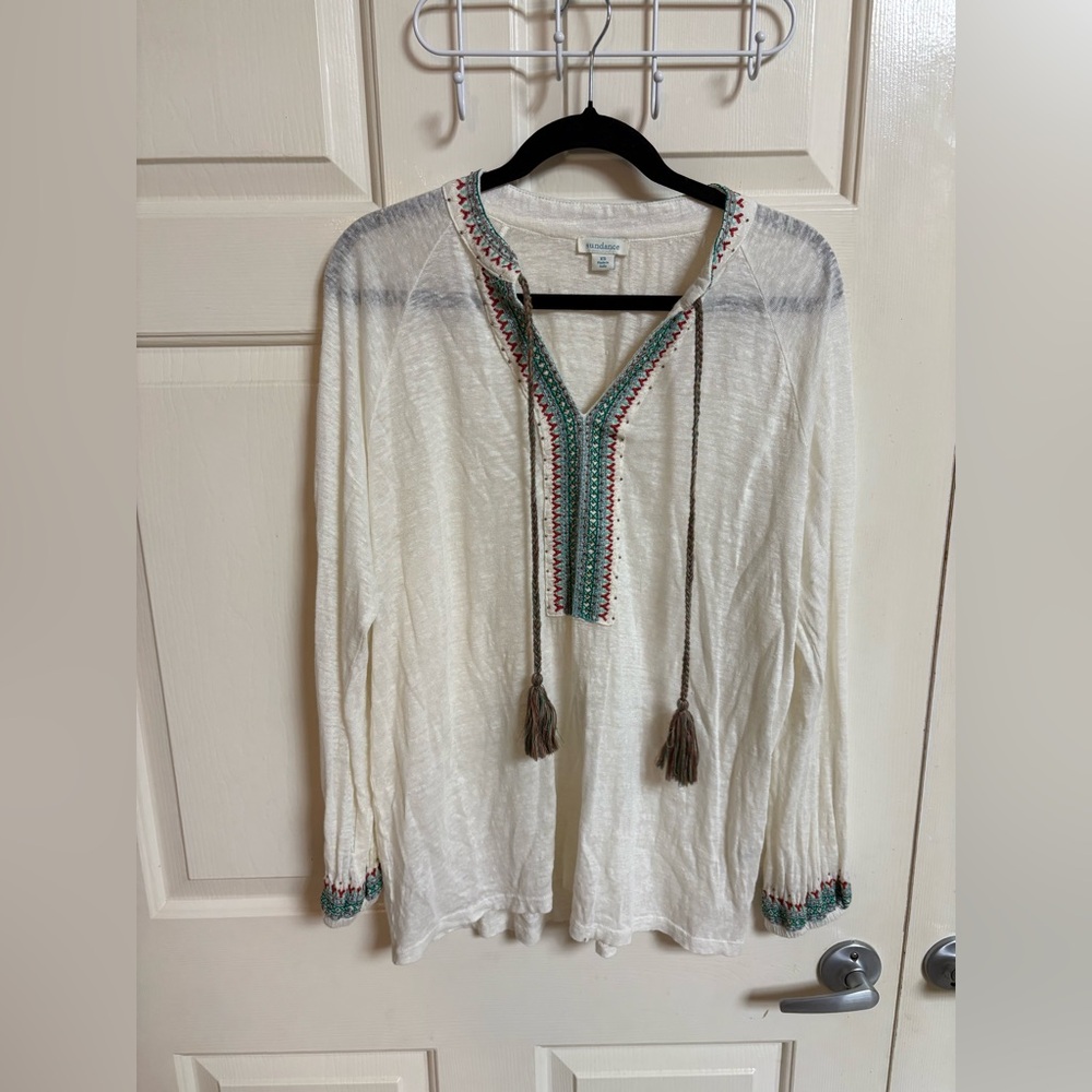 Sundance Long Sleeved Cream Top with Multicolor Accents XS